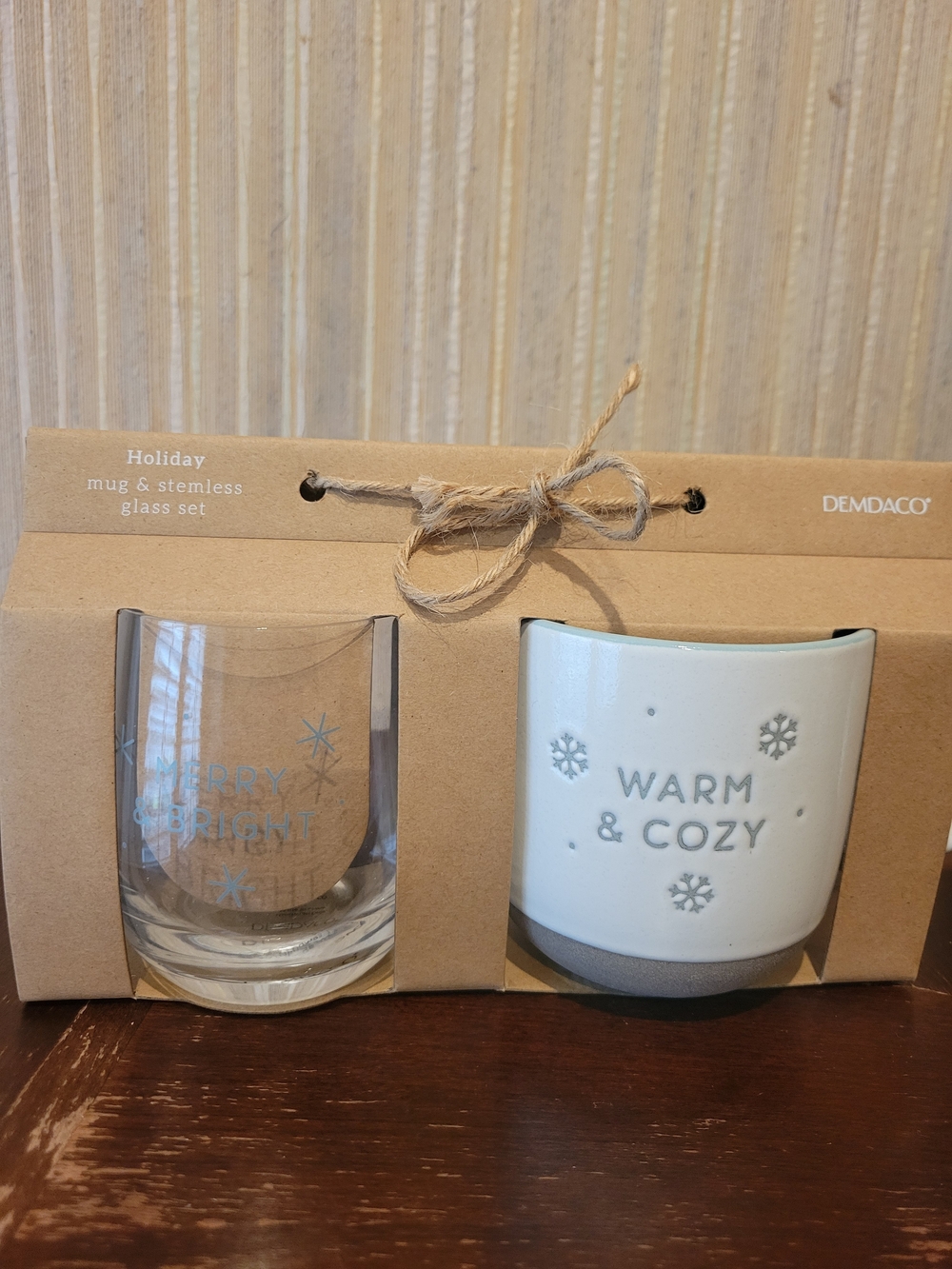 Warm & Cozy Holiday Mug and Glass Set - White and Clear NWT